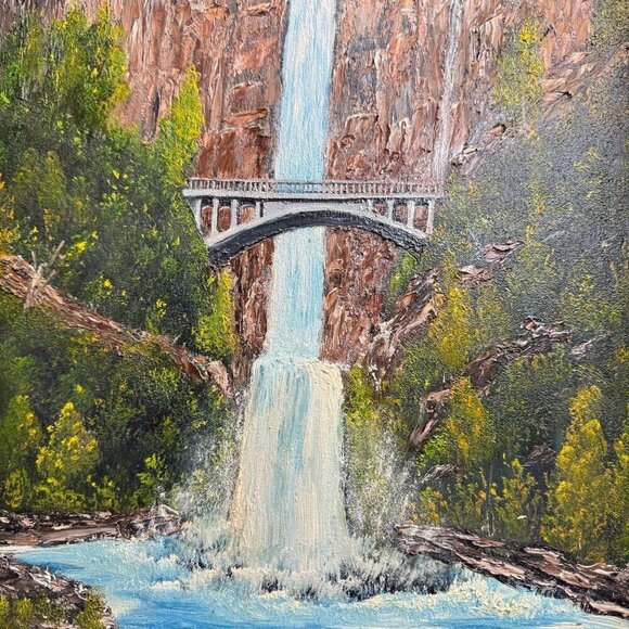 Vintage Multnomah Falls Painting 3D Acrylic Art by Masingill Original 19" x 23" - Picture 10 of 16